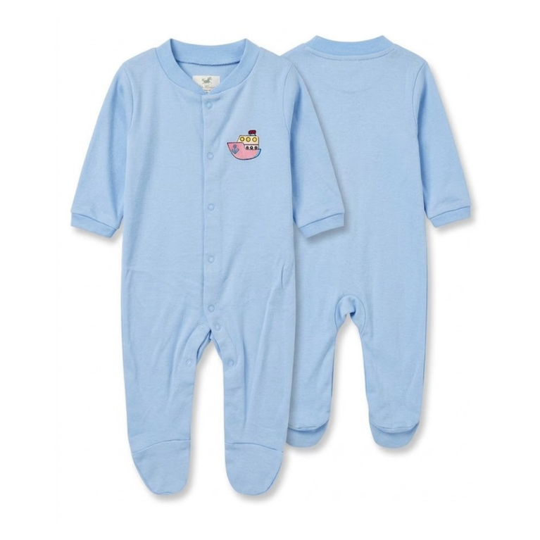 Ninos Worlds Interlock Knit Full Sleeves Footed Sleep Suits With Print & Patch Pack of 3 - Multicolor