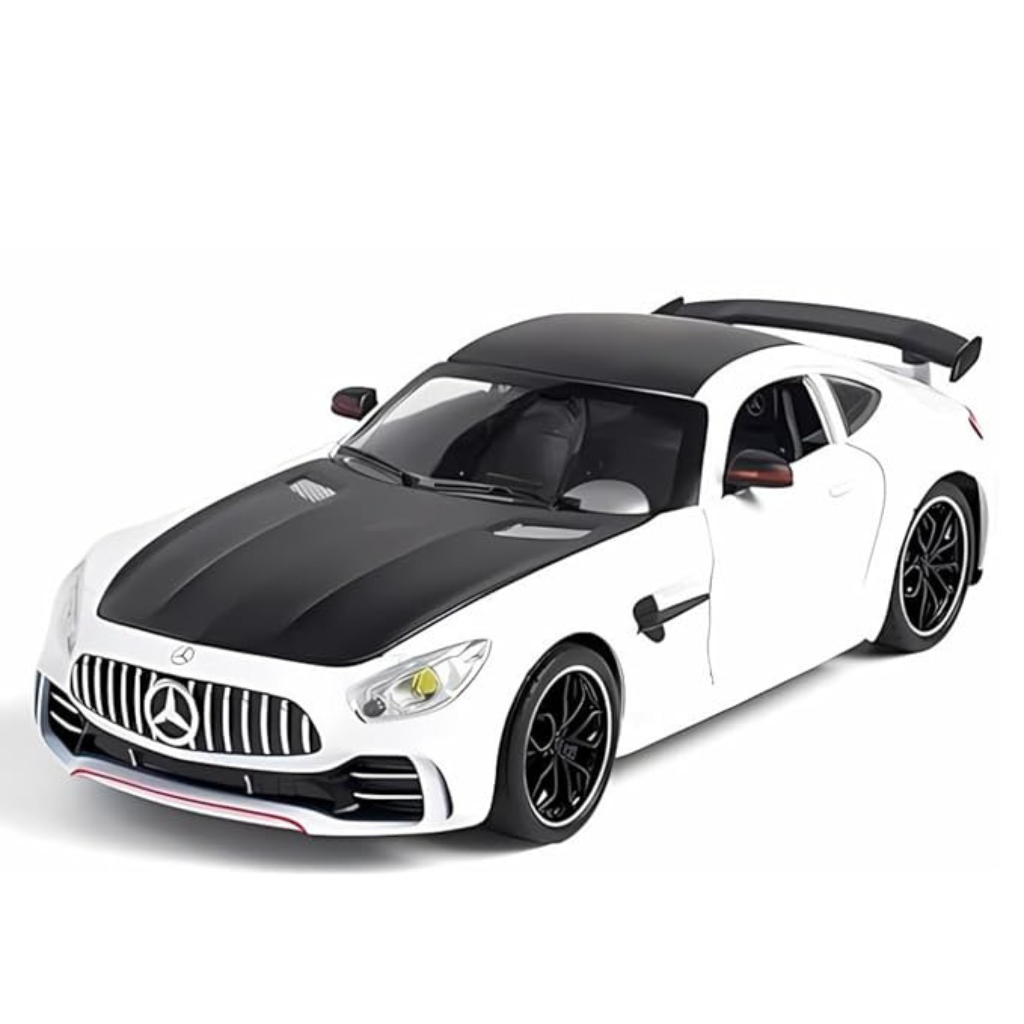 Nino's Die-Cast Mercedes Benz GTR Toy Car with Pull Back Action, Lights & Sound (White/Black)
