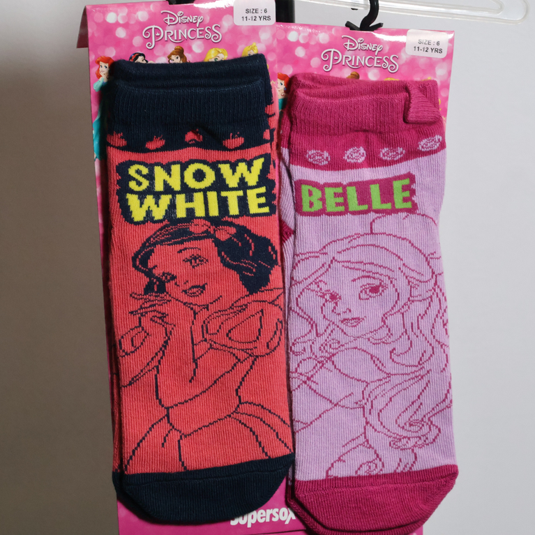 Disney Princess Kids Cotton Crew Socks Pack – Snow White & Belle | Soft, Breathable Character Socks for Girls (6 Years)