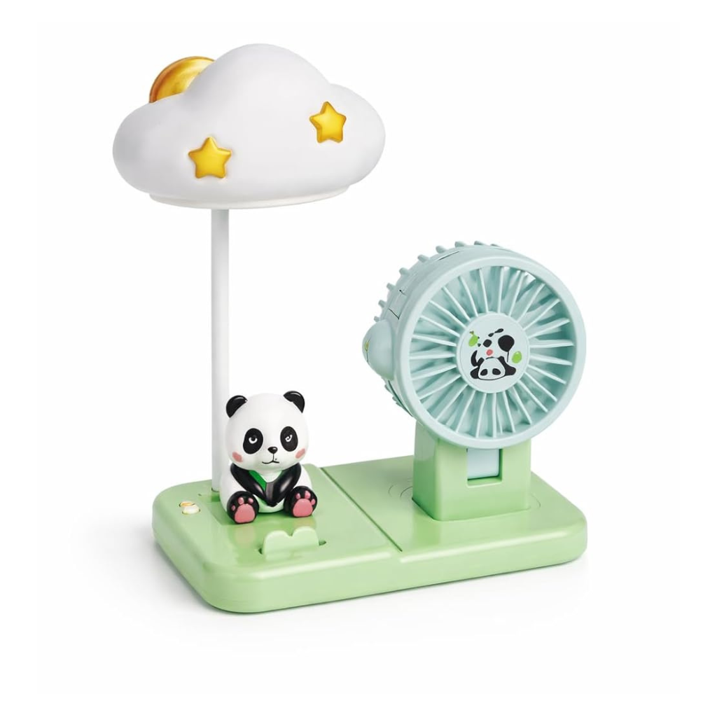 Ninos Worlds 2-in-1 Kids Study Table Lamp with Mini Fan – Cute Panda LED Desk Light