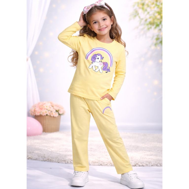 Ninos 100% Cotton Knit Full Sleeves "Unicorn" Printed Coordinating Tee & Pants Set for Girls