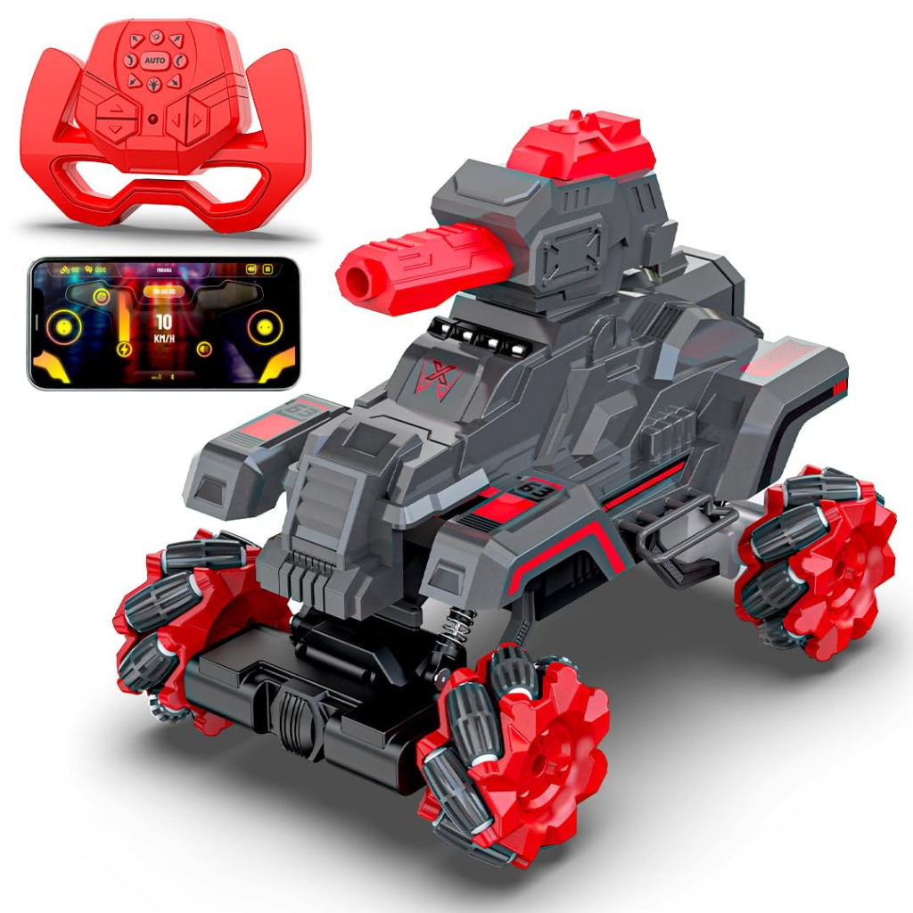 Mirana Drifter Tank Bullet Shooter 4WD 4x4 RC Car Toy for Kids - Remote & App Controlled Vehicle - 360 Rotation & Omnidirection Wheels - Type-C USB Rechargeable