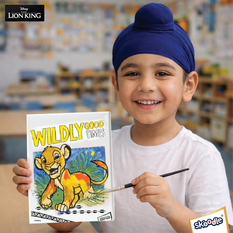 Skoodle Colour Me Canvas Painting Kit of Disney Lion King, 6x8 in, Canvas with Tempera Colours, Brush & Palette