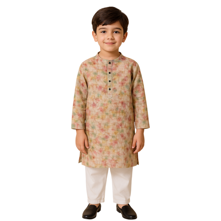 Colors Junior- Mandarin Collar Beautiful Texture Printed Full Sleeves Regular Kurta Pajama Set