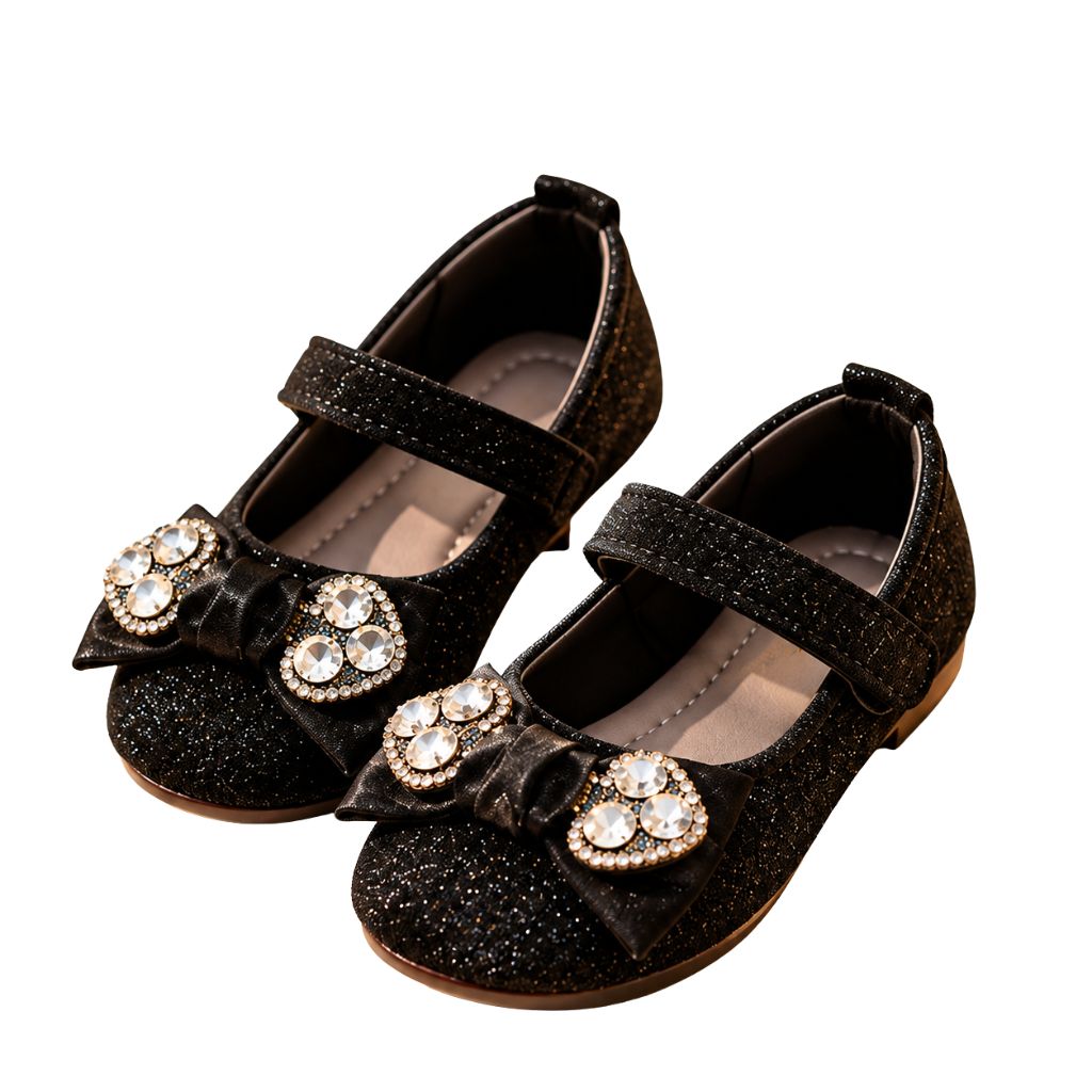 Girls' Ballerina Shoes with Bow, Cute Cartoon Embellishment and Adjustable Strap, Mary Jane Style