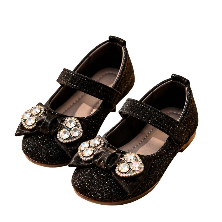 Girls' Ballerina Shoes with Bow, Cute Cartoon Embellishment and Adjustable Strap, Mary Jane Style