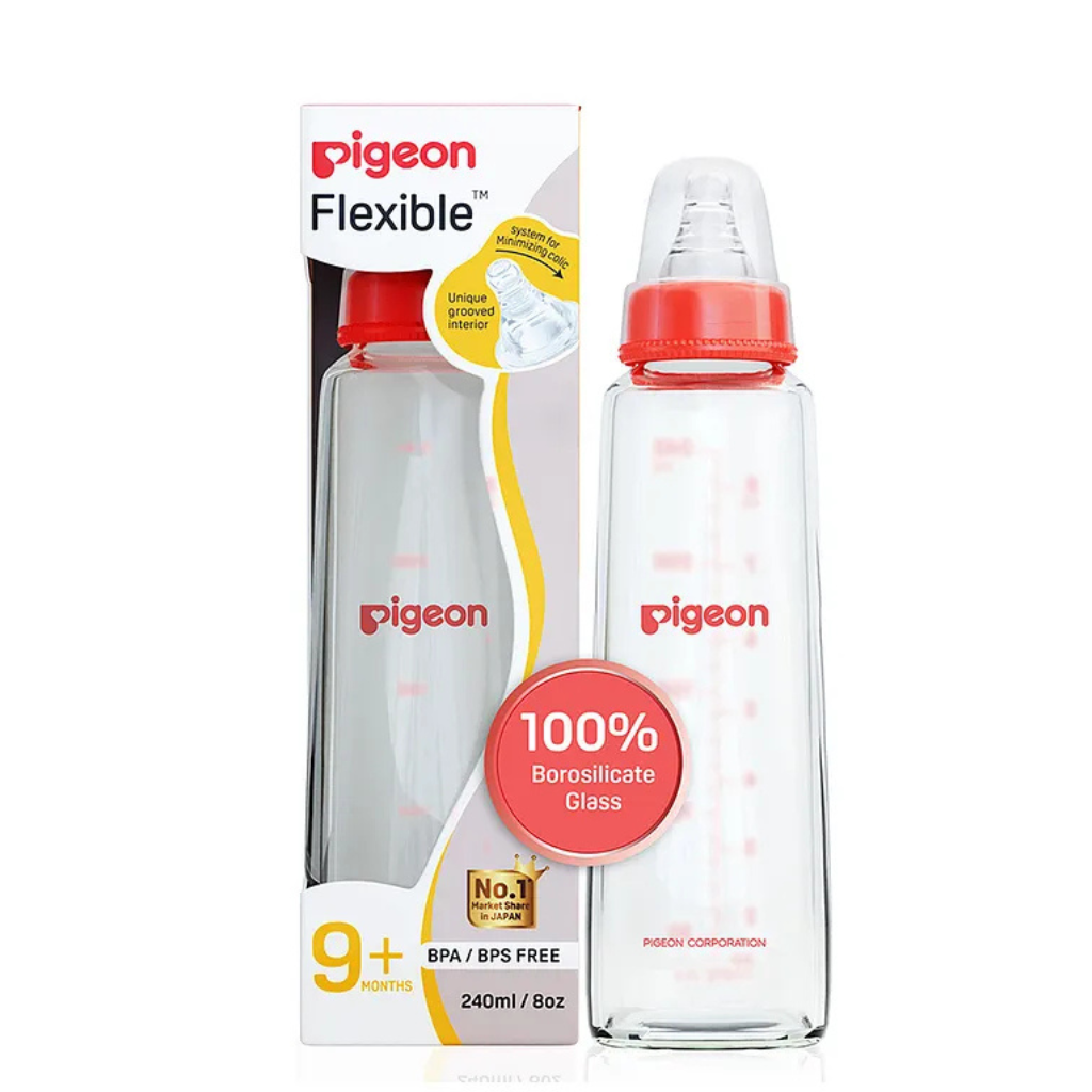 Pigeon Glass Feeding Bottle with Nipples Red - 240 ml