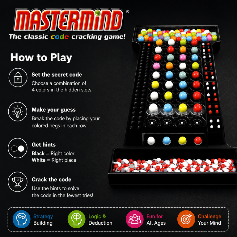Mastermind Classic Code Cracking Board Game | Strategy & Logic Game for Kids and Families (2 Players, Ages 8+)