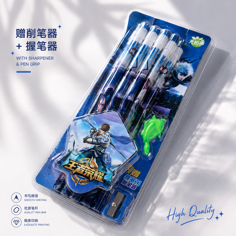 Anime Theme 12 PCS HB Pencil Set with Sharpener & Grip | Smooth Writing School Stationery Kit for Kids & Students
