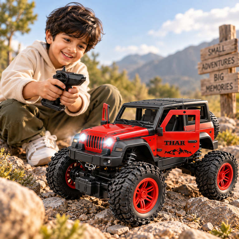 RC Off-Road Jeep with LED Lights, Shock Absorbers and USB Charging