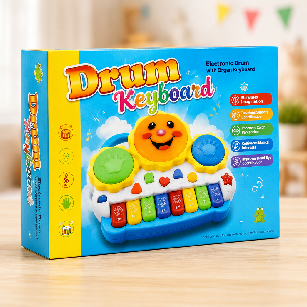 Kids Musical Drum Keyboard Piano Toy – Electronic Drum & Organ Keyboard with Lights, Sounds and Learning Activities