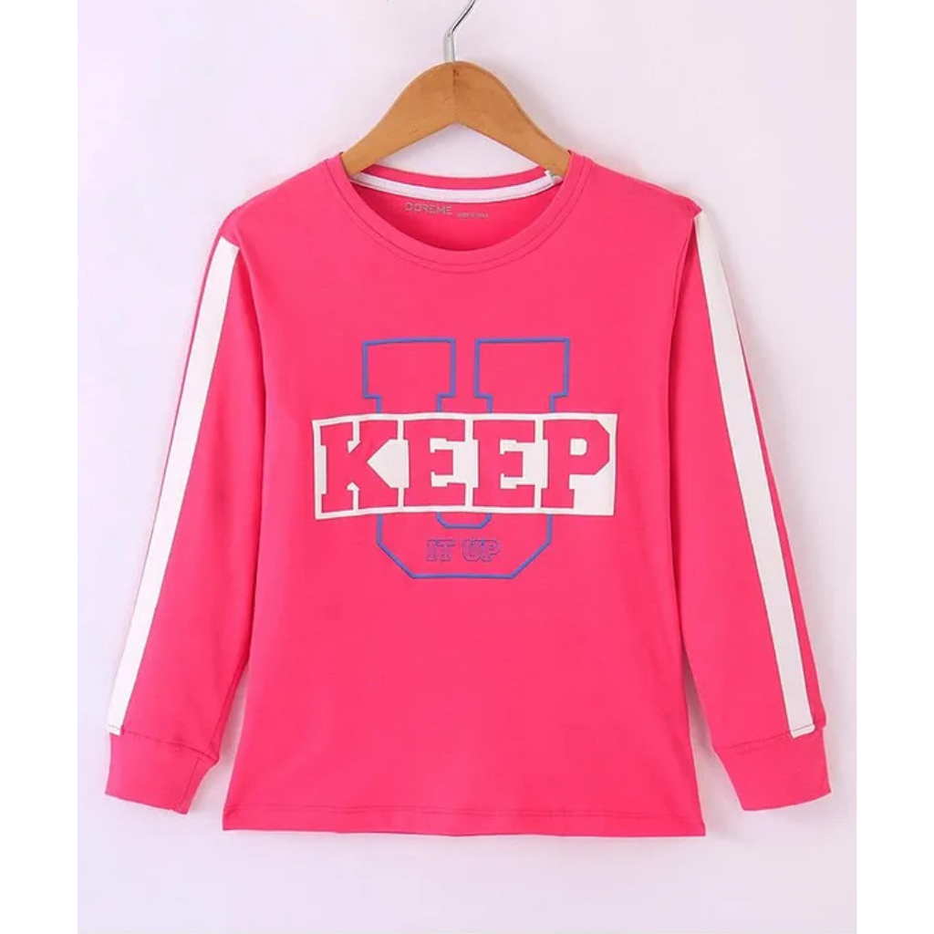 Girls Single Jersey Full Sleeves Rib T-Shirt Text Printed