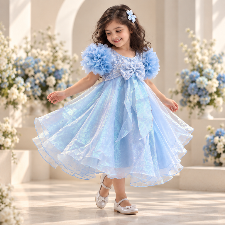 Baby Blue Floral Party Dress