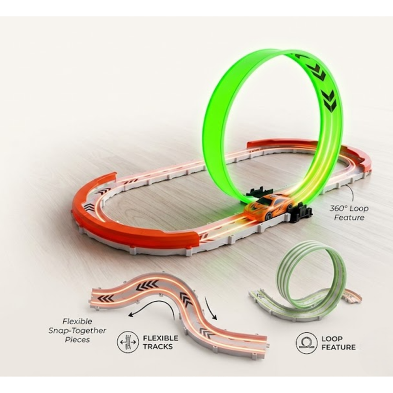Kids Turbo Racer Loop Track Set High Speed Racing Toy (35 Pieces)