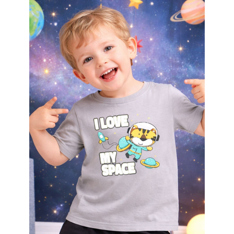 Ninos 100% Cotton Knit Half Sleeves "I Love My Space" Printed Coordinating Tee & Shorts Set for Boys