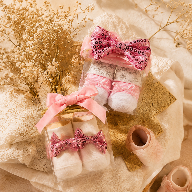 Baby Girls 6-Piece Headband & Sock Gift Set | 3 Headbands + 3 Pairs of Socks