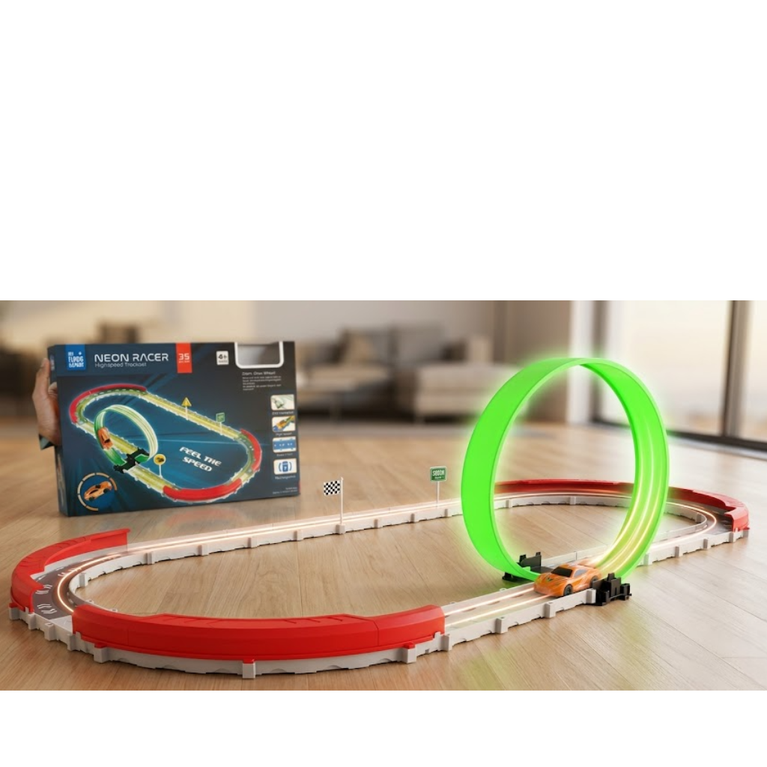 Kids Turbo Racer Loop Track Set High Speed Racing Toy (35 Pieces)