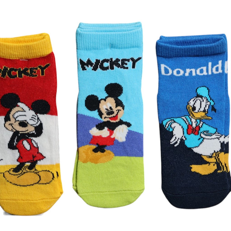 Mickey Mouse & Friends Kids Cotton Ankle Socks | Mickey, Donald Duck & Goofy | Soft & Breathable | Multicolor | Pack of 3