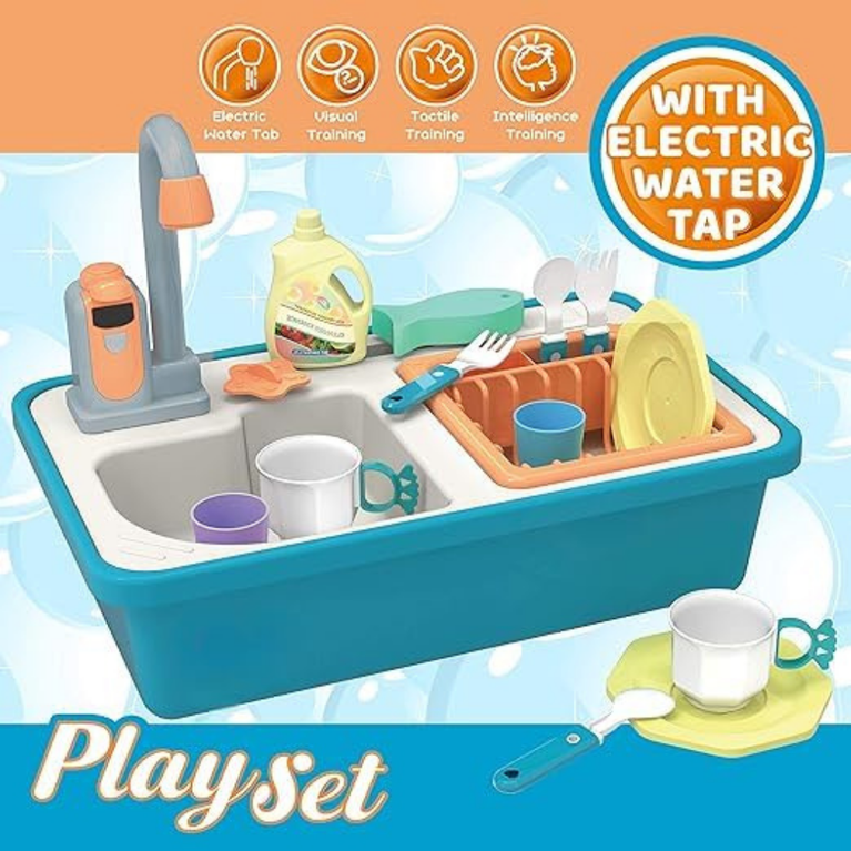 Ninos Kids Kitchen Sink Toy Set with Running Water Tap Educational Playset