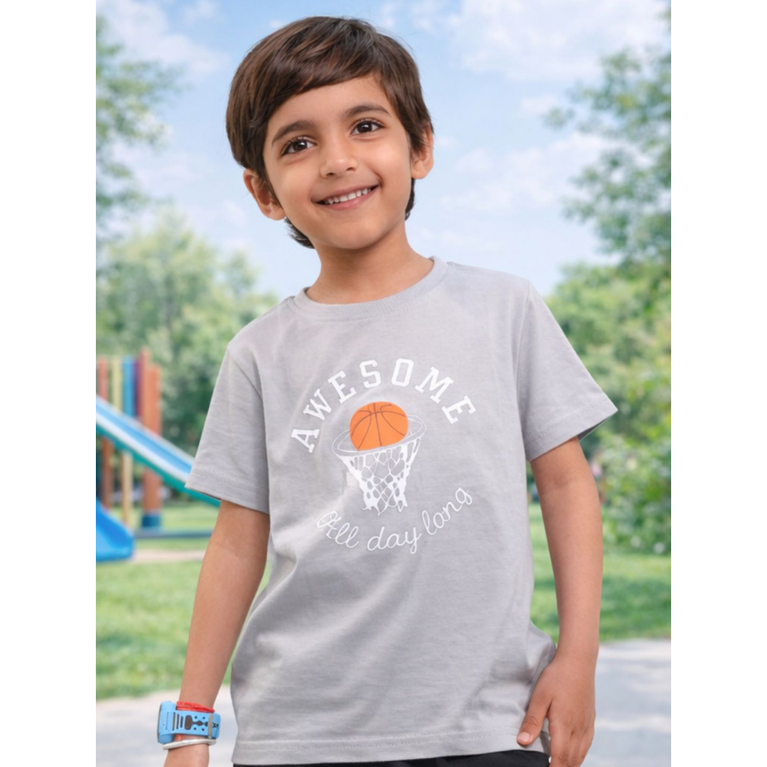 Ninos 100% Cotton Knit Half Sleeves "Awesome" Printed Coordinating Tee & Shorts Set for Boys