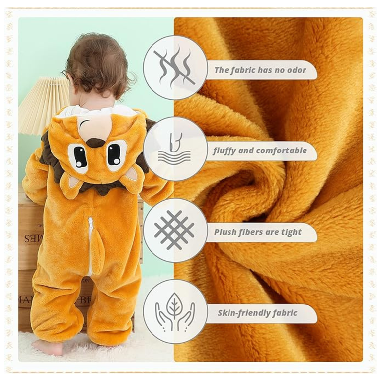 Michley- Unisex Baby Winter Hooded Romper Flannel Lion Style Stitch Animal Long Sleeves Zip Cosplay Dress