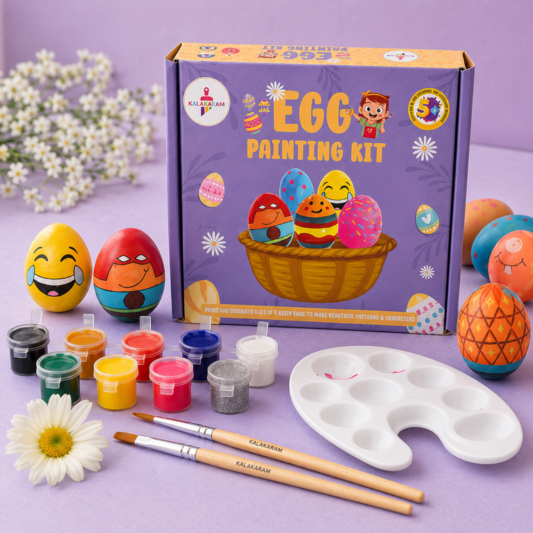 Kalakaram DIY Egg Painting Kit | 5 Wooden Eggs for Painting | Painting & Coloring Activity Kit