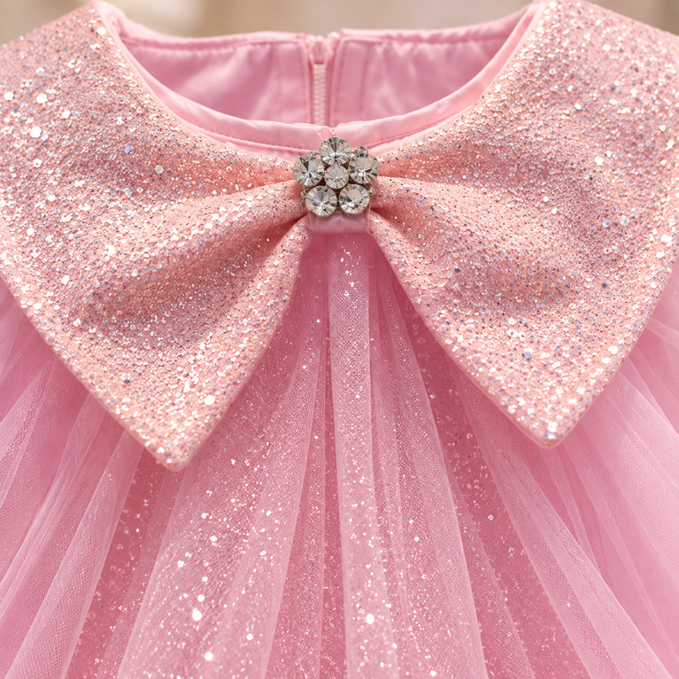 Pink Glitter Party Dress | Sequin Collar & Tulle Frock