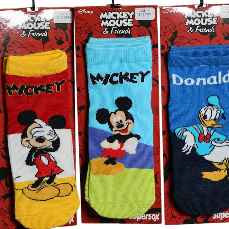Mickey Mouse & Friends Kids Cotton Ankle Socks | Mickey, Donald Duck & Goofy | Soft & Breathable | Multicolor | Pack of 3