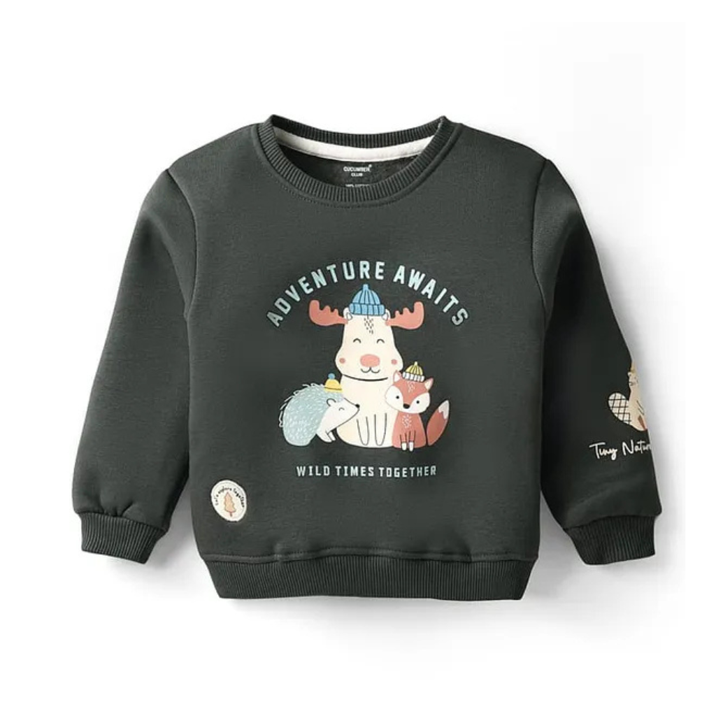 CUCUMBER- Fleece Knit Full Sleeves Winter Wear Night Suit With Animal Print