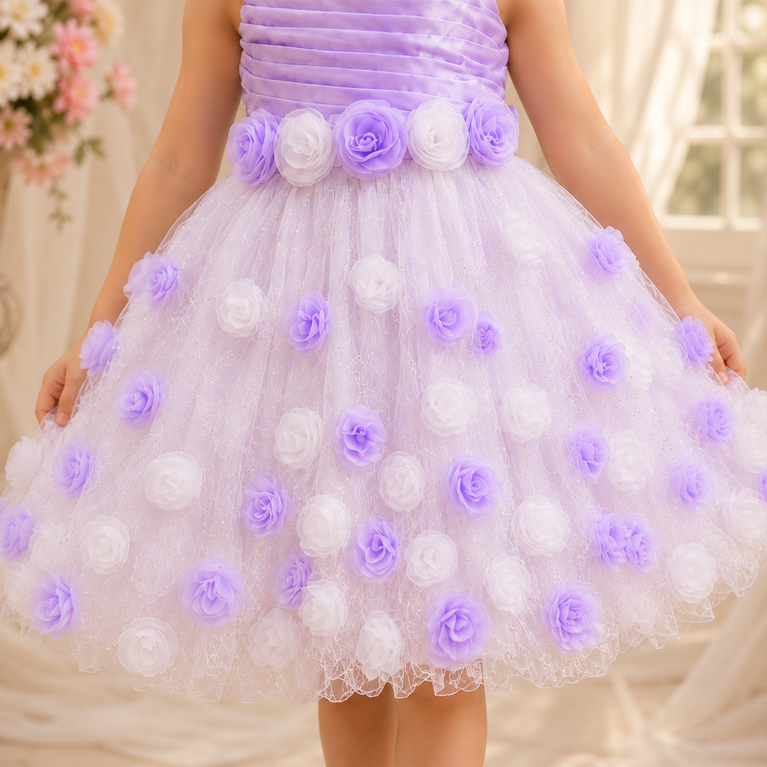 Lavender Floral Appliqué Party Dress | Sleeveless Tulle Princess Dress for Birthday, Wedding &amp; Special Occasions