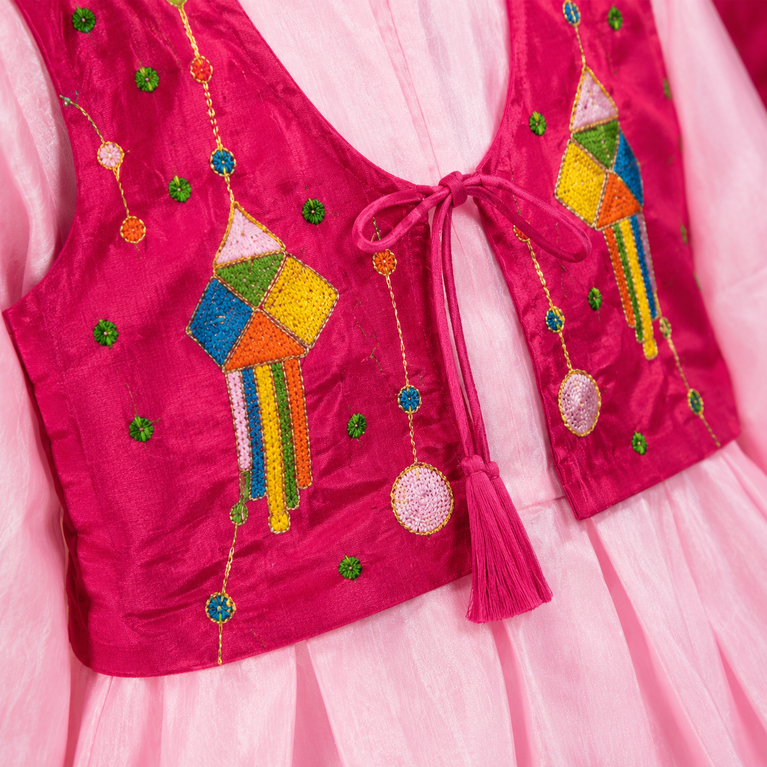 Girls Festive Dhoti Kurta Set with Embroidered Jacket – Traditional Ethnic Wear for Kids