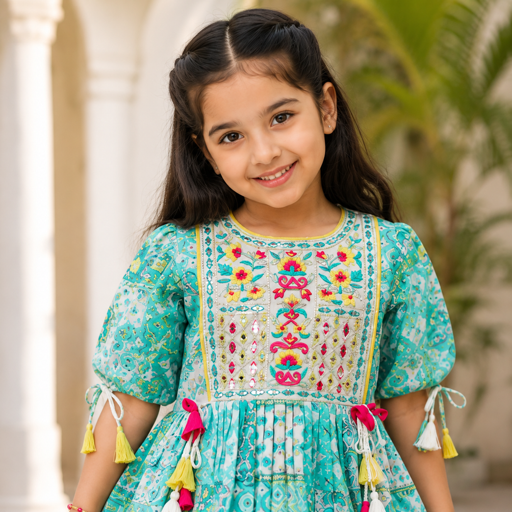 Krazy Girls Embroidery and Mirror work with Digital Print Peplum Top and Sharara Set