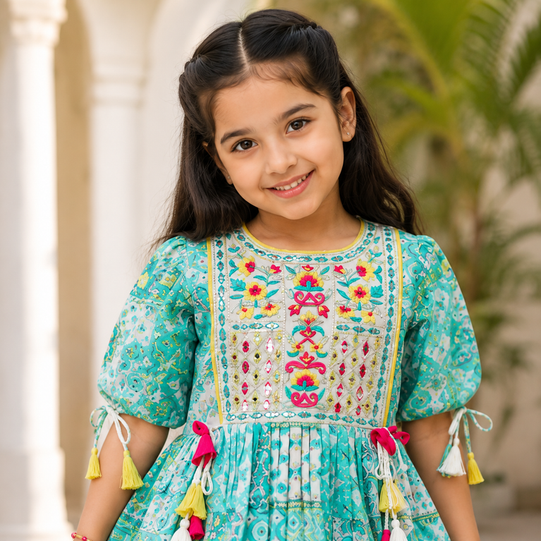 Krazy Girls Embroidery and Mirror work with Digital Print Peplum Top and Sharara Set