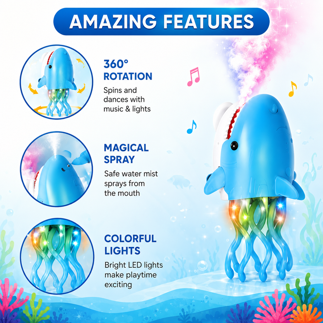 Shark Dancing Robot Toy with Music, Lights & Mist Spray for Kids
