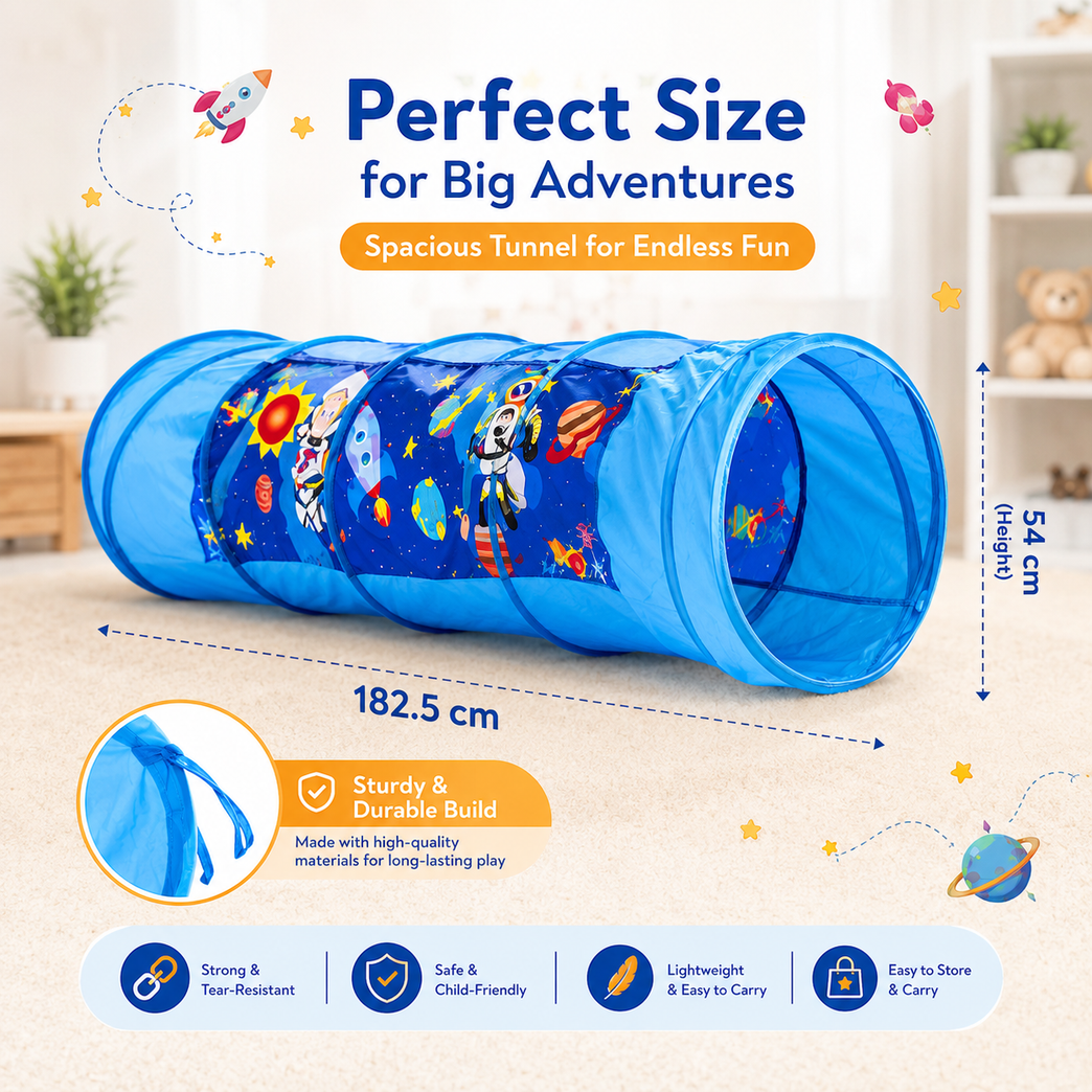 Kids Space Pop-Up Crawl Tunnel | Foldable Play Tunnel for Toddlers & Kids | Indoor & Outdoor Adventure Toy | 182.5 x 54 cm