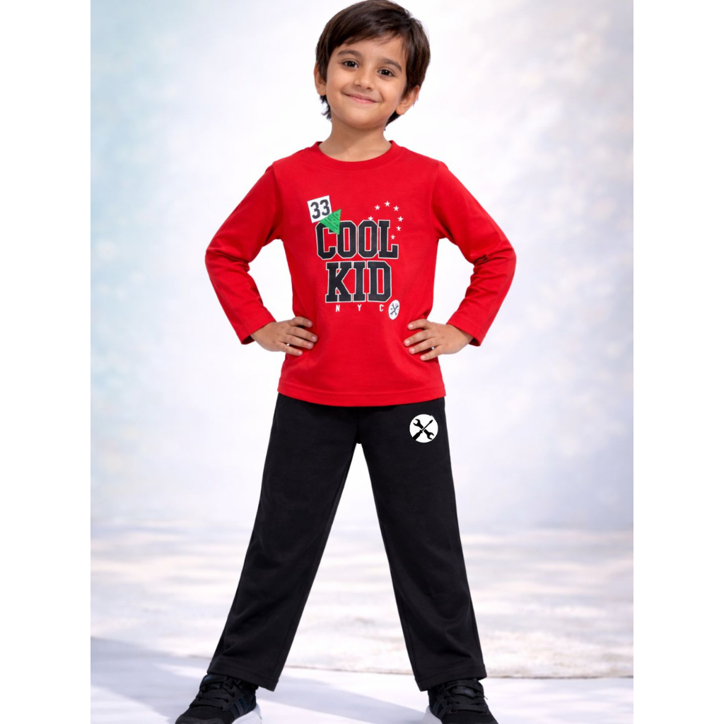Ninos 100% Cotton Knit Full Sleeves " Cool Kid " Printed T-shirt and Pant Set for Boys
