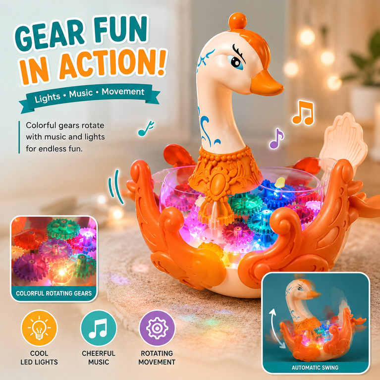 Gear Swan Musical Light & Gear Rotation Toy with Universal Wheel for Kids