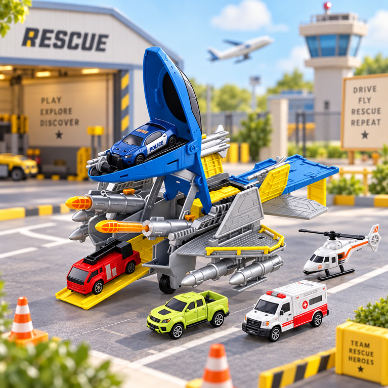 Rescue Aircraft Carrier Toy Set for Kids | Vehicle Playset
