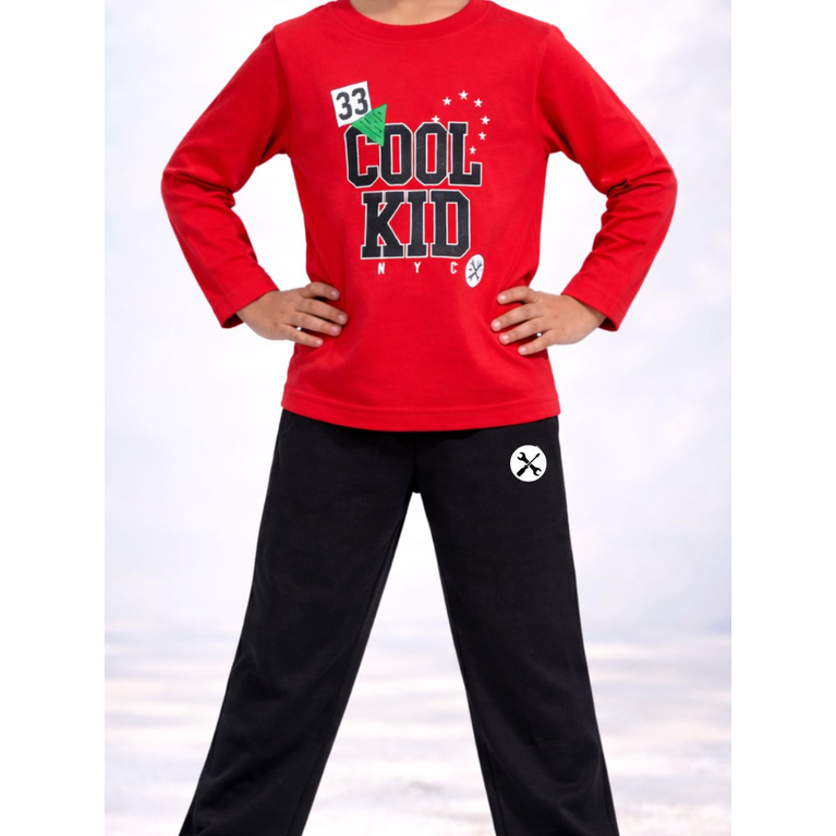 Ninos 100% Cotton Knit Full Sleeves " Cool Kid " Printed T-shirt and Pant Set for Boys