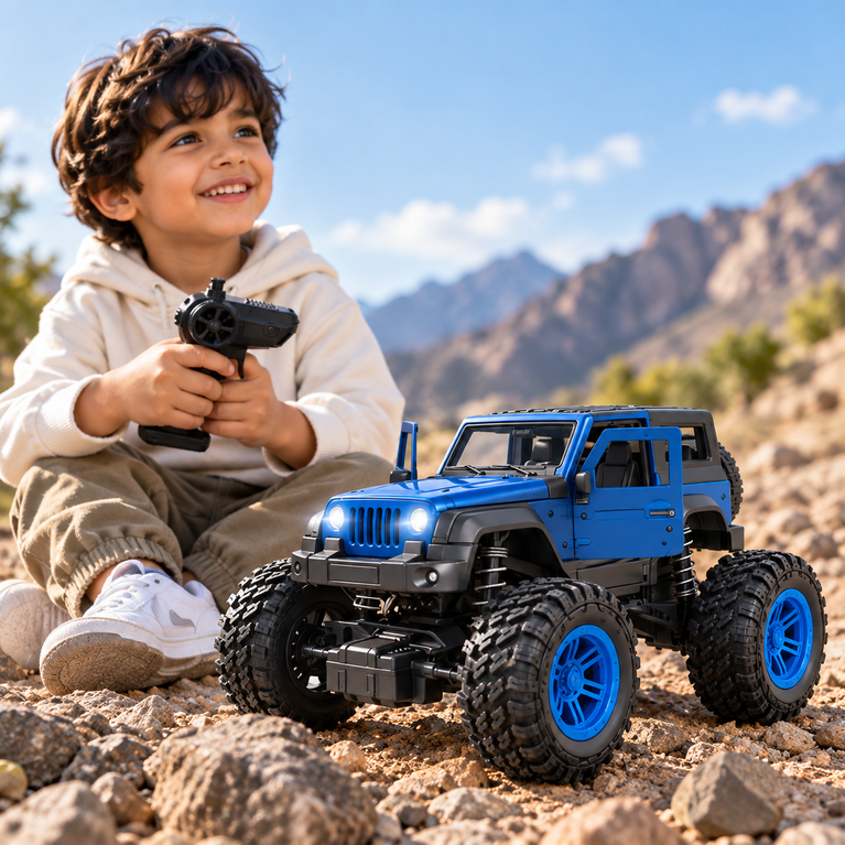 RC Off-Road Jeep with LED Lights, Shock Absorbers and USB Charging