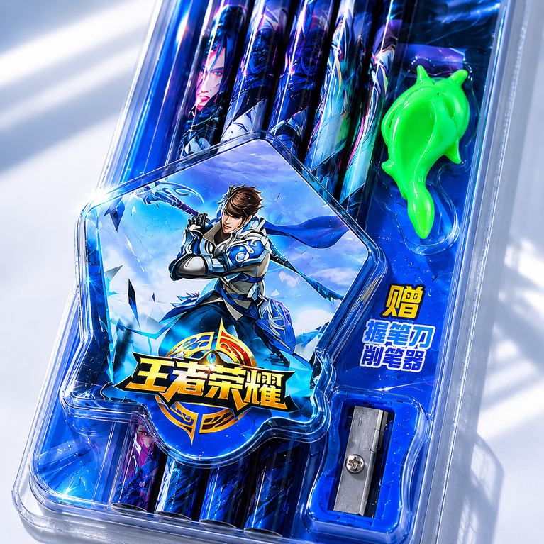 Anime Theme 12 PCS HB Pencil Set with Sharpener & Grip | Smooth Writing School Stationery Kit for Kids & Students