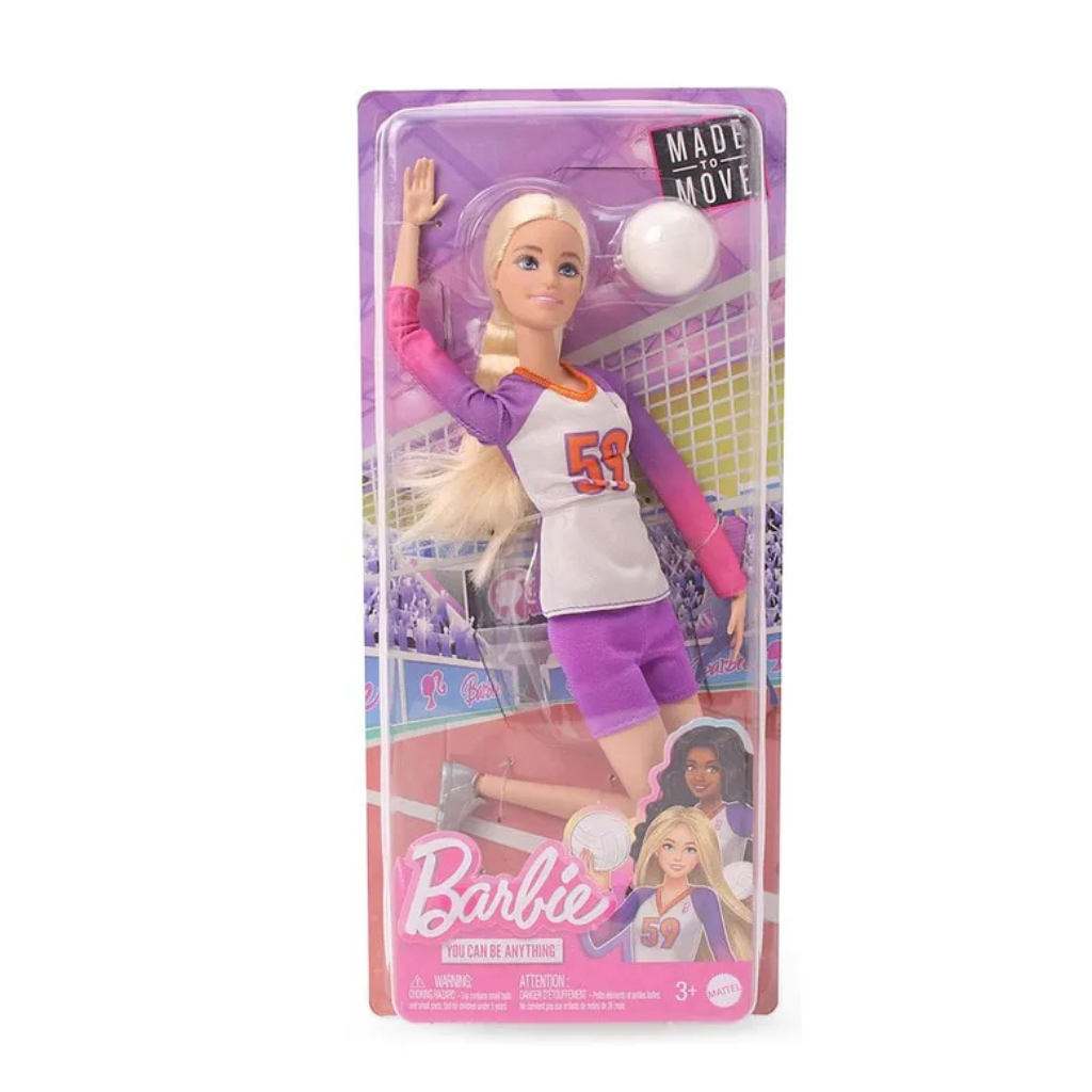 Barbie Made to Move Volleyball Player Fashion Doll with Uniform and Ball Multicolor -Height 30 cm