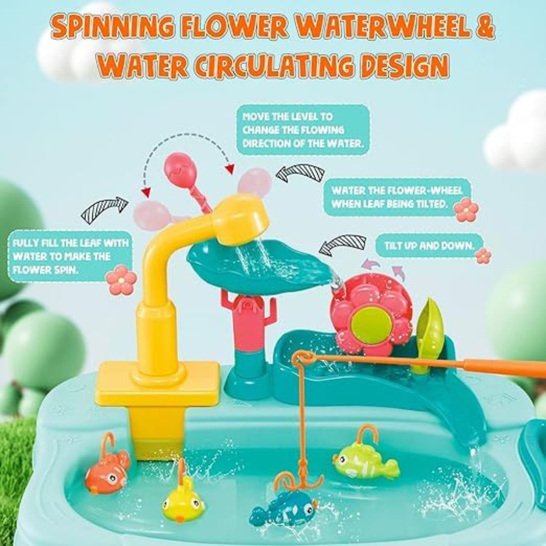 Kids Water Play Table Toy with Accessories Electric Water Flow Fun Learning Activity Toy for Toddlers