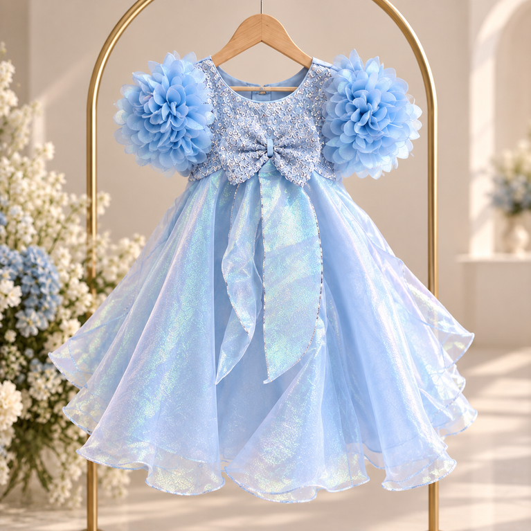 Baby Blue Floral Party Dress