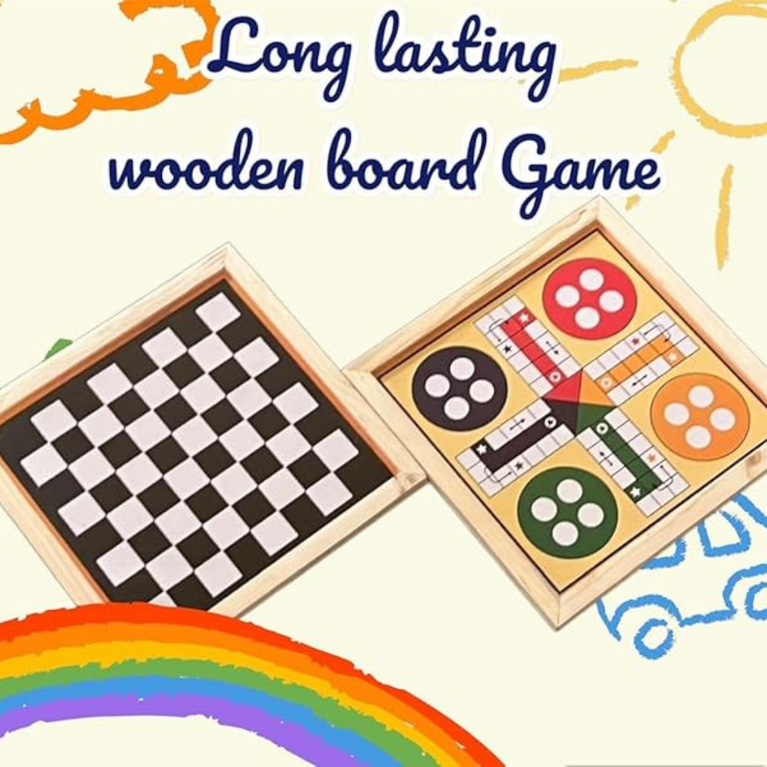Awals 2-in-1 Wooden Ludo & Snakes & Ladders Board Game | Premium Reversible Family Game Set for Kids & Adults