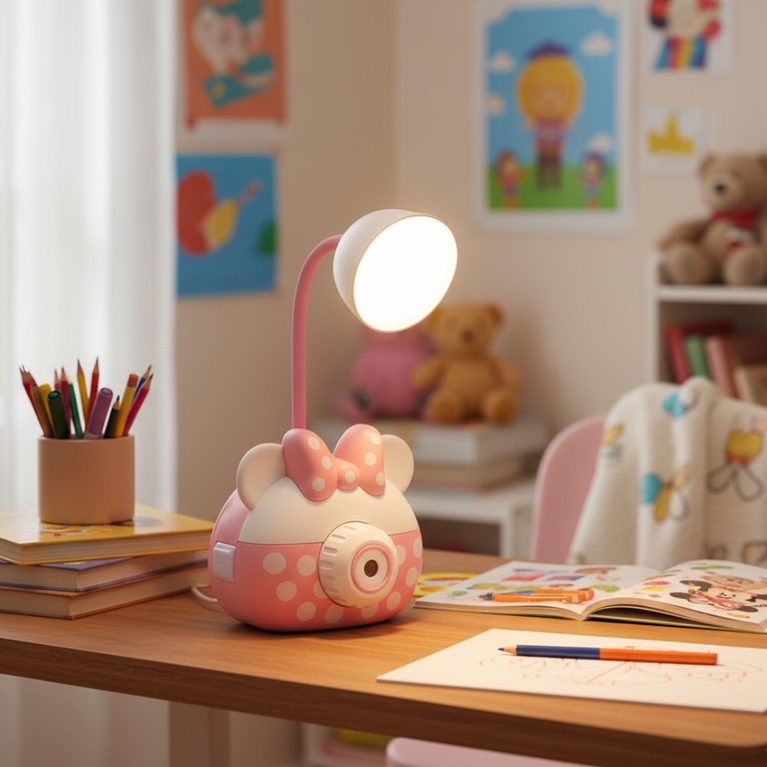 Nino's World Kids LED Study Lamp – Pink Polka Dot Bow Design