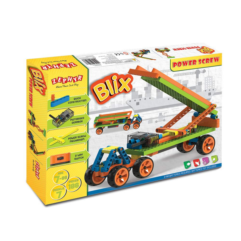 Blix Power Screw STEM Construction Toy Kit with Motorised Gearbox (186 Pieces)