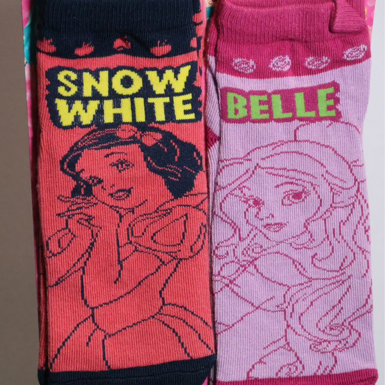 Disney Princess Kids Cotton Crew Socks Pack – Snow White & Belle | Soft, Breathable Character Socks for Girls (6 Years)