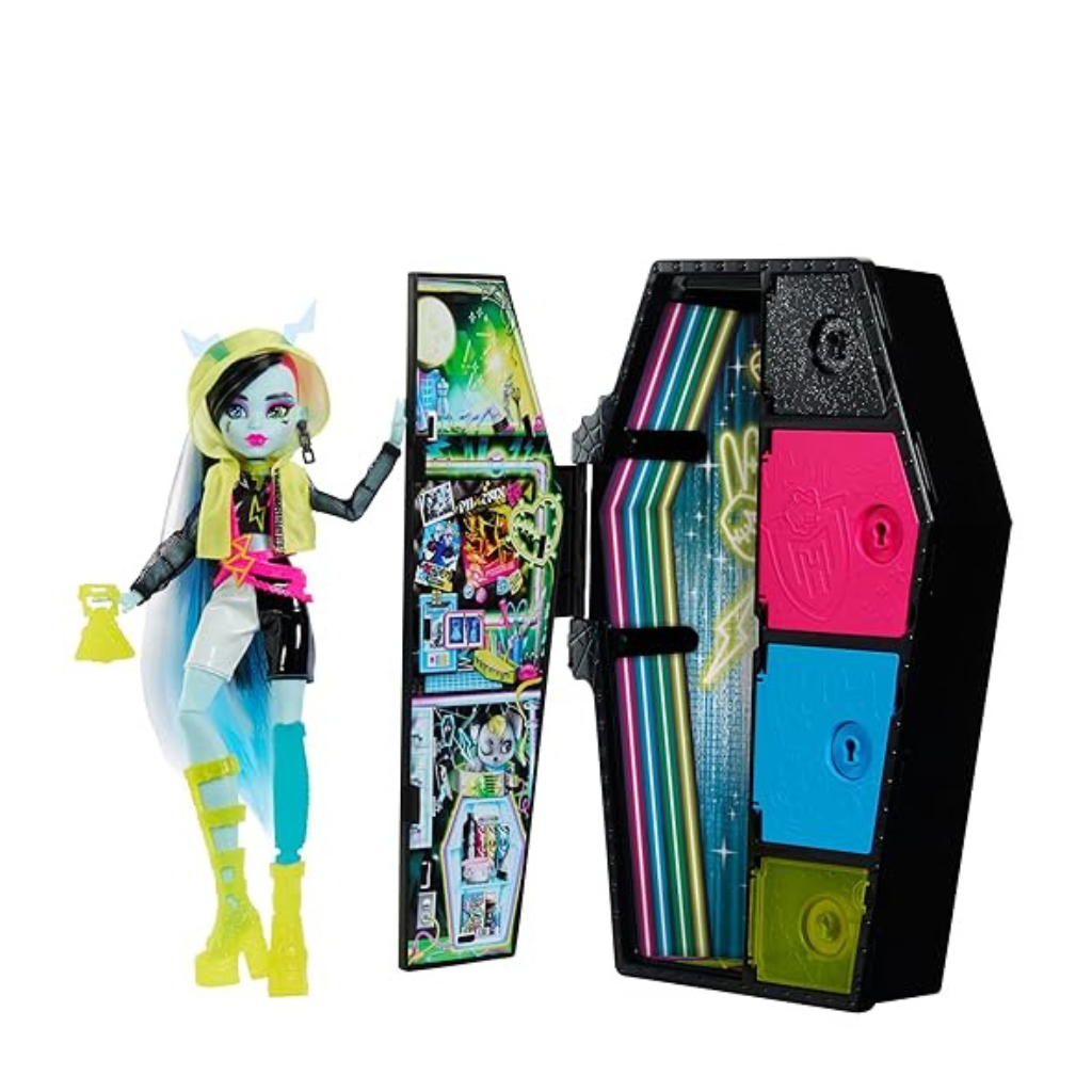 Monster High Doll and Fashion Set, Frankie Stein Doll, Skulltimate Secrets Neon Frights , Dress-Up Locker with 19+ Surprises