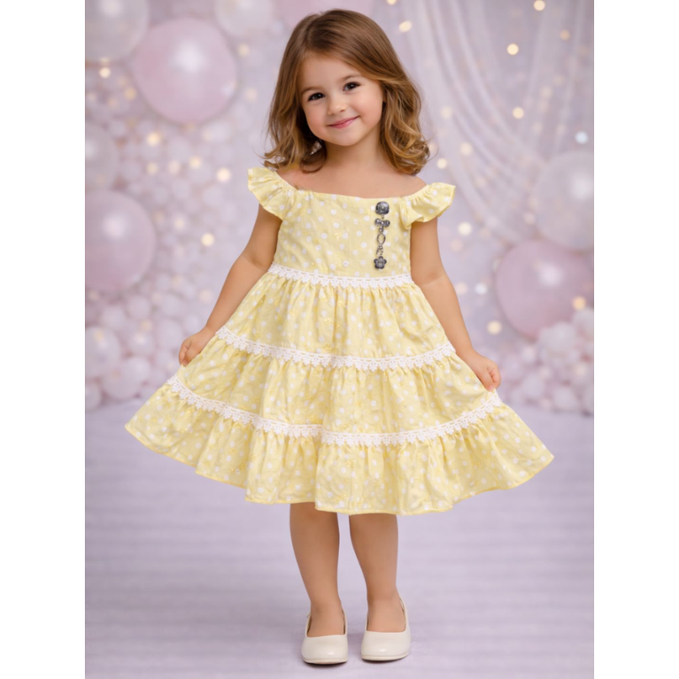 Baby Girls Polka Dot Layered Frock Dress with Ruffle Sleeves | Soft Cotton Party & Casual Wear